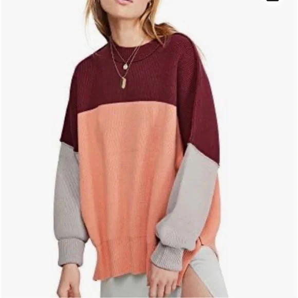 Free People Easy Street Colorblock Sweater Sz S - Picture 1 of 13